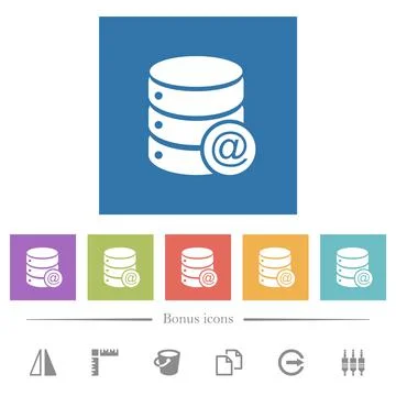 Database email flat white icons in square backgrounds 库存插图