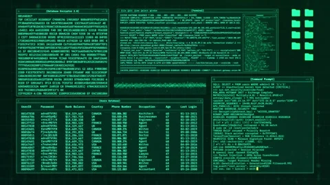 Database Encryption Hacking Console – Cyber Security User Data Breach Video stock 317564589