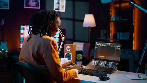 Database engineer student writing code for improving network or debugging server Stock-Fotos