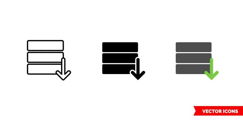 Database export icon of 3 types color, black and white, outline. Isolated vec Illustrazione stock