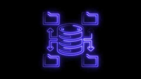 Database file transfer neon icon animation on black background for data Stock Footage 322973672