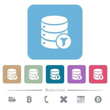Database filter flat icons on color rounded square backgrounds 库存插图