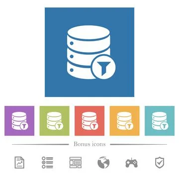 Database filter flat white icons in square backgrounds 库存插图