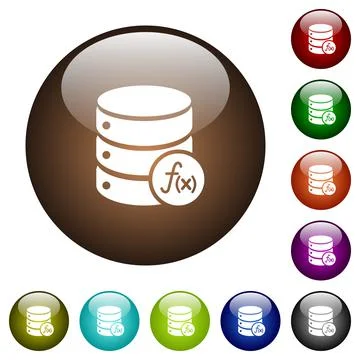 Database functions color glass buttons Stock Illustration