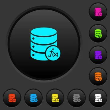 Database functions dark push buttons with color icons Stock Illustration