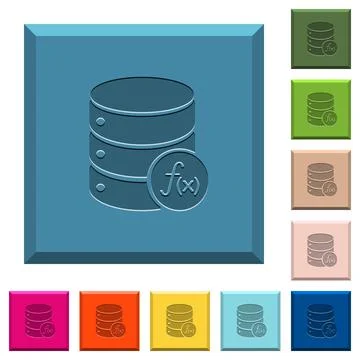 Database functions engraved icons on edged square buttons Stock Illustration