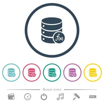 Database functions flat color icons in round outlines Stock Illustration