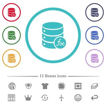 Database functions flat color icons in circle shape outlines Stock Illustration