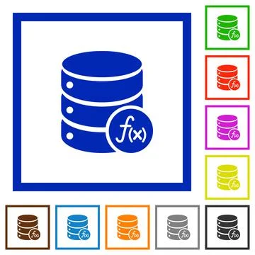 Database functions flat framed icons Stock Illustration