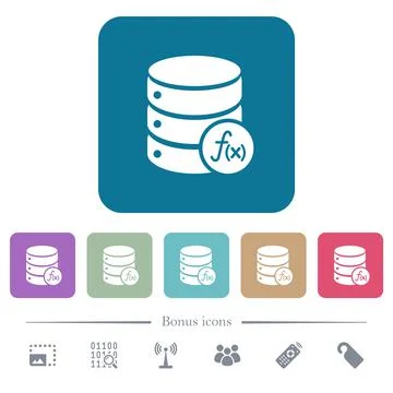 Database functions flat icons on color rounded square backgrounds 库存插图