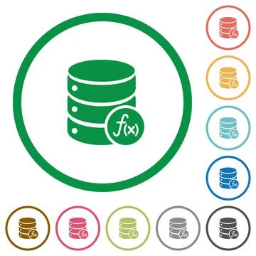 Database functions flat icons with outlines Stock Illustration