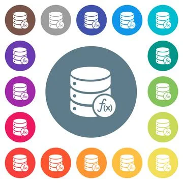 Database functions flat white icons on round color backgrounds 스톡 일러스트