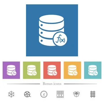 Database functions flat white icons in square backgrounds 库存插图