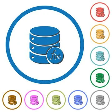 Database functions icons with shadows and outlines Stock Illustration