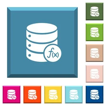 Database functions white icons on edged square buttons Stock Illustration