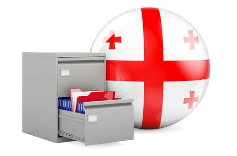 Database in Georgia, concept. Folders in filing cabinet with Georgian flag... Foto stock