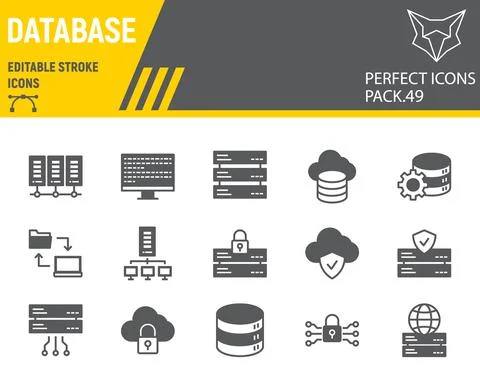 Database glyph icon set Stock Illustration
