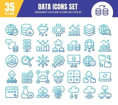 Database gradient outline icons set.Data analysis, statistics, analytics we.. Stock Illustration