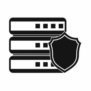 Database with gray shield icon, simple style Illustrazione stock