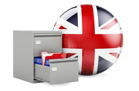 Database in the Great Britain, concept. Folders in filing cabinet with Bri... Foto stock