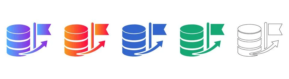 Database Growth and Data Achievement Icons Stockillustratie