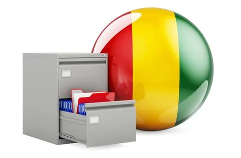 Database in Guinea, concept. Folders in filing cabinet with Guinean flag, 3D  Stock Illustration
