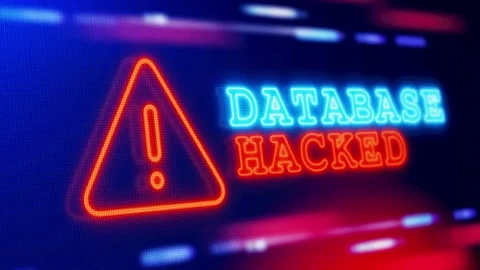 Database Hacked Warning Alert Screen loop Blinking glitch Animation. Stock Footage 218970894