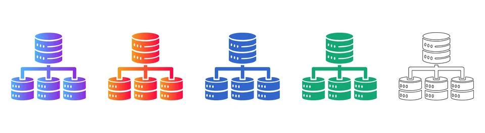 Database Hierarchy and Network Icons 스톡 일러스트