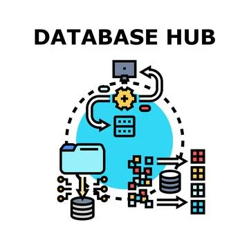 Database hub connecting computing information storage and processing Illustrazione stock