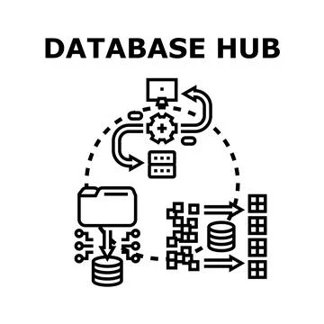 Database hub connecting computing information storage and processing Illustrazione stock