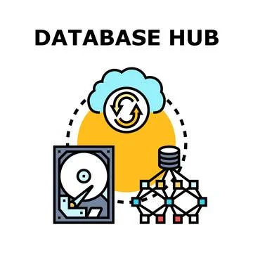 Database hub connecting data storage and cloud computing Stockillustratie