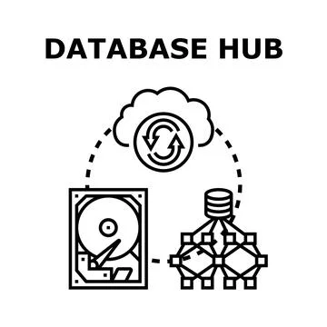 Database hub connecting data storage and cloud computing Illustrazione stock