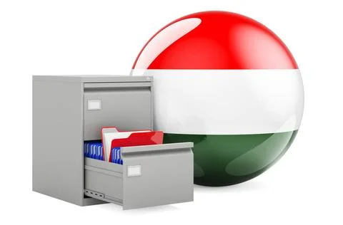 Database in Hungary, concept. Folders in filing cabinet with Hungarian fla... Foto stock