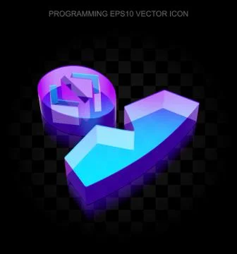 Database icon: 3d neon glowing Programmer made of glass, EPS 10 vector Stock Illustration