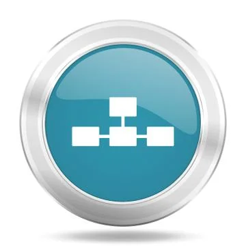 Database icon, blue round metallic glossy button, web and mobile app design i Stock Illustration