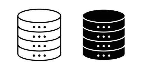 Database icon collection in black, Line icons, flat symbols Stock Illustration