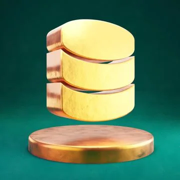 Database icon. Fortuna Gold Database symbol on golden podium. Иллюстрация