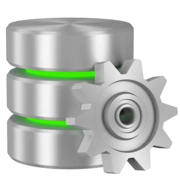 Database icon with green elements and cogwheel Stock Illustration