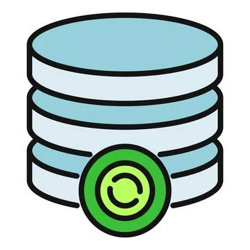Database icon with green refresh sync symbol Stock Illustration