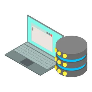 Database icon isometric vector. Open personal laptop and storage database Stock Illustration