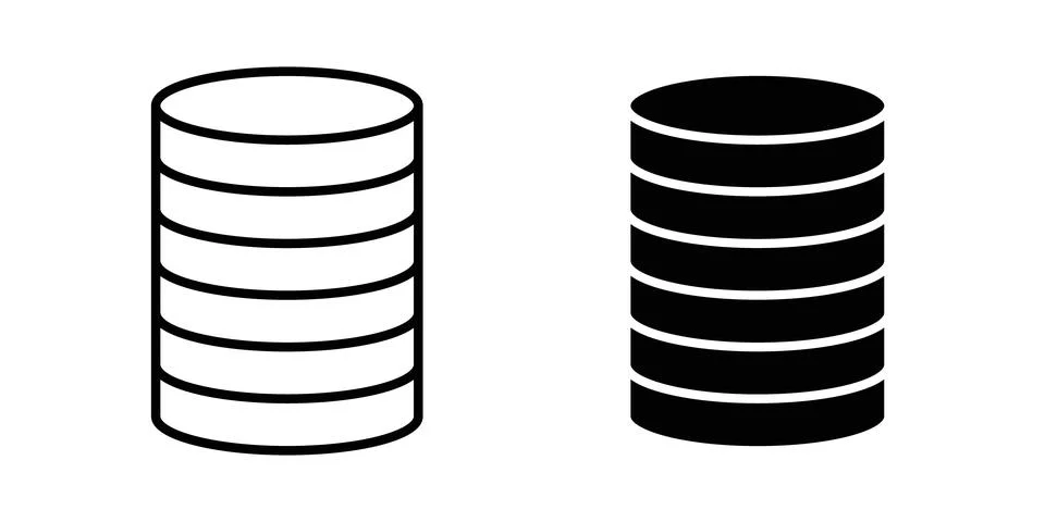 Database icon logo. Outline style icons with flat versions Stock Illustration
