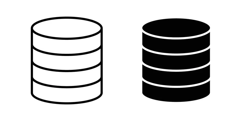 Database icon logo. Outline style icons with flat versions Stock Illustration