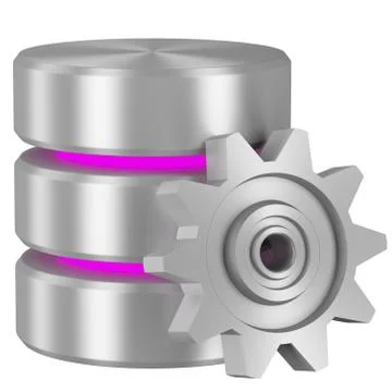 Database icon with magenta elements and cogwheel Illustrazione stock
