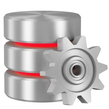 Database icon with red elements and cogwheel Illustrazione stock