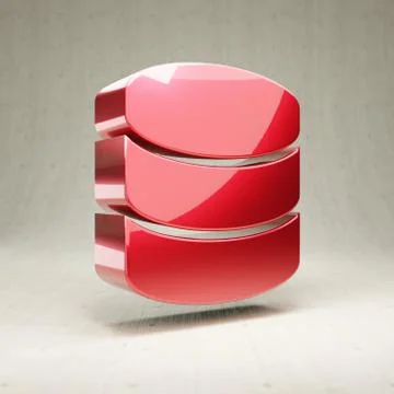 Database icon. Red glossy metallic Database symbol isolated on white concrete 스톡 일러스트