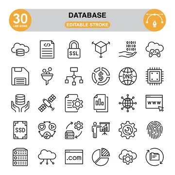 Database Icon Set. Editable Stroke Stock Illustration