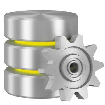 Database icon with yellow elements and cogwheel Illustrazione stock