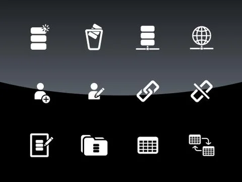 Database icons on black background Stock-Illustration
