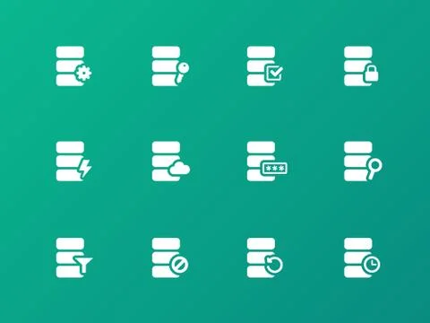 Database icons on green background. Stock Illustration