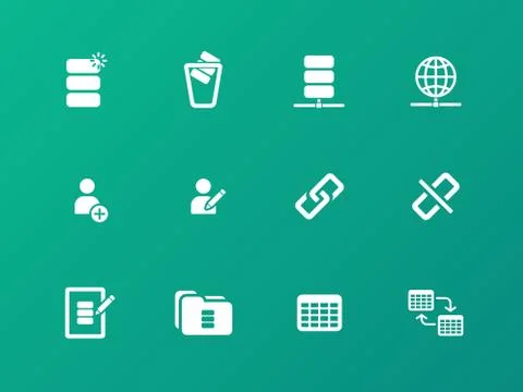 Database icons on green background. Stock Illustration